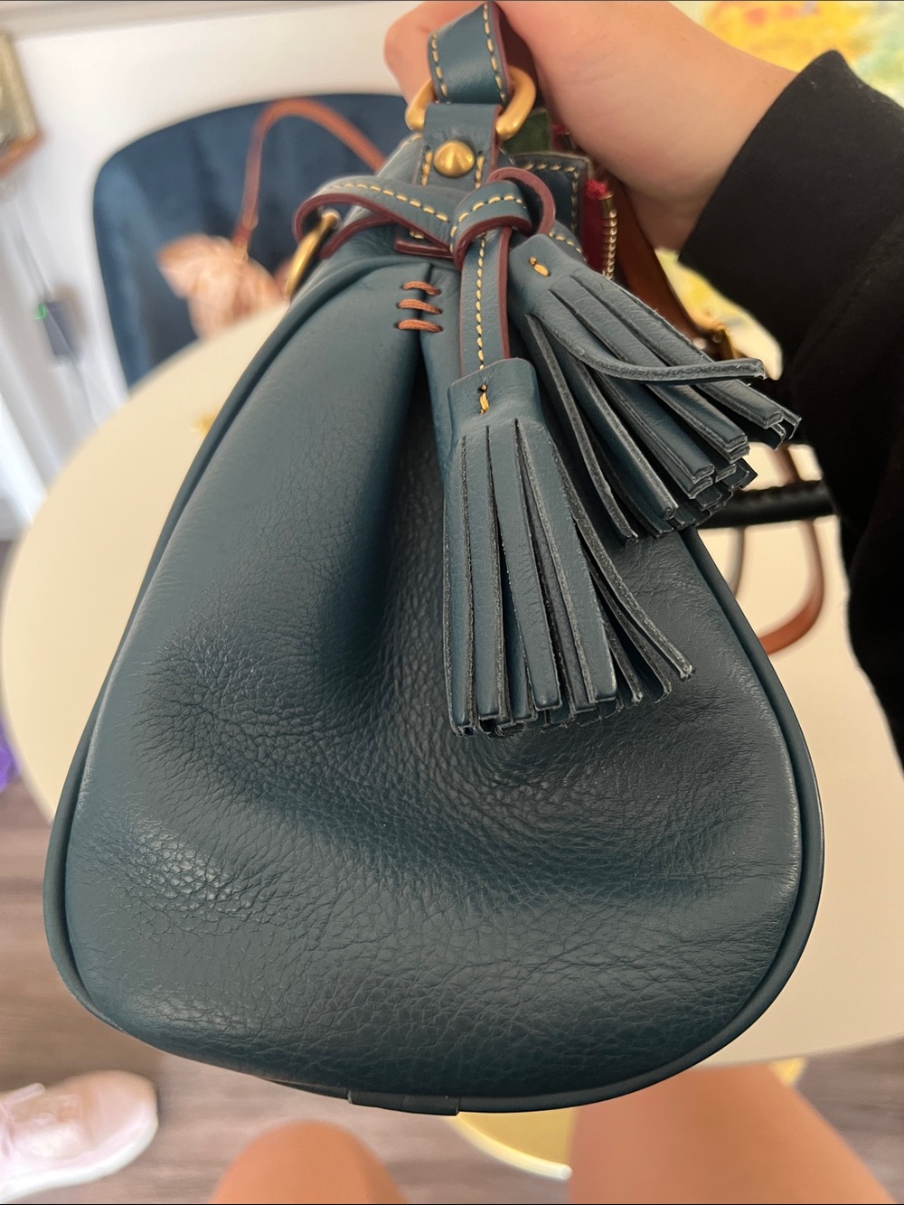 Dooney & Bourke Denim Leather Florentine Satchel with Gold Hardware - Picture 5 of 7